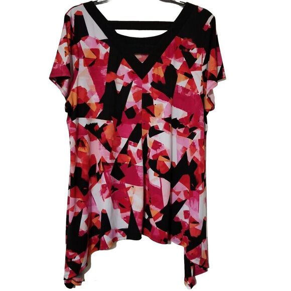 Avenue Womens Blouse Size 22 24 Geometric Black Pink Red Strap Strap Back - Picture 2 of 3